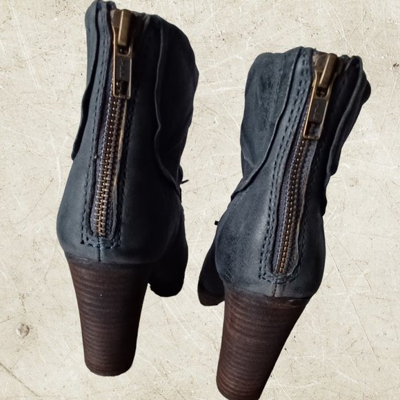 Apepezza Blue Leather Stacked Heel Ankle Boot size 6.5 - Picture 4 of 7